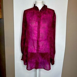 Chicos fuchsia tunic blouse with ruffle detailed collar and detailed cuff